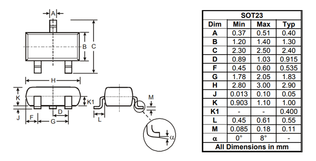 2N7002 MOSFET Dimensions