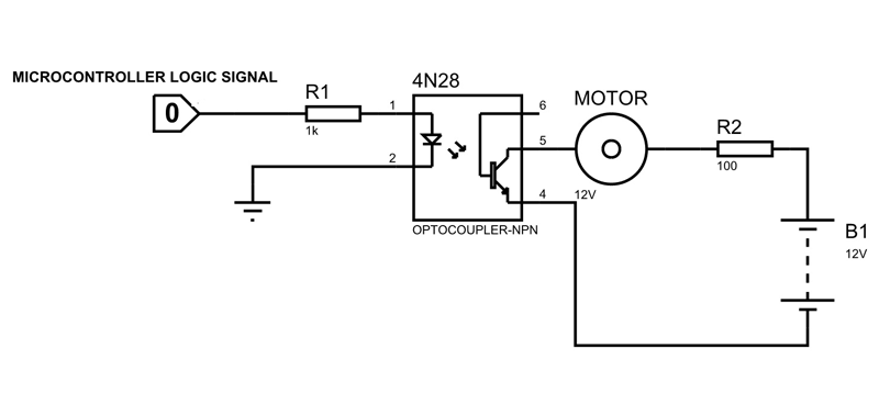4N28 Optocoupler Example circuit diagram
