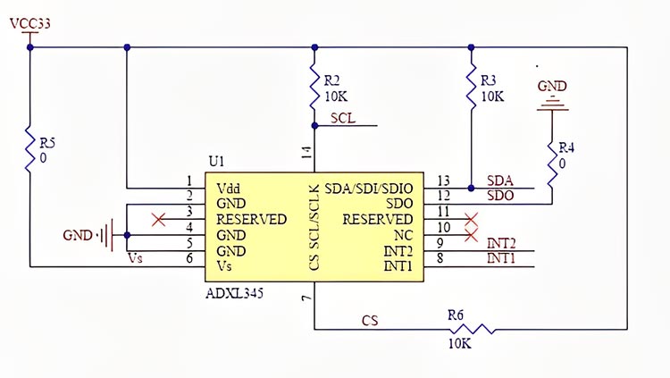 ADXL345 Application Circuit Diagram