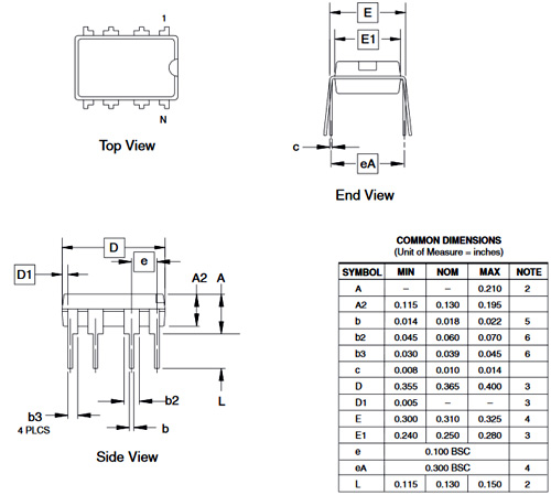 AT24C02 EEPROM Dimensions