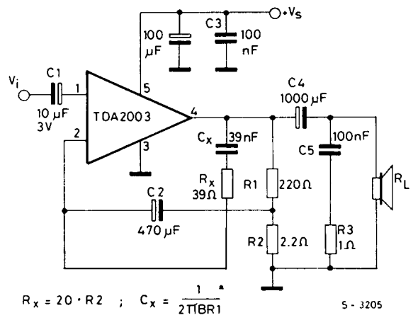 Circuit using TDA2003 10W Audio Amplifier