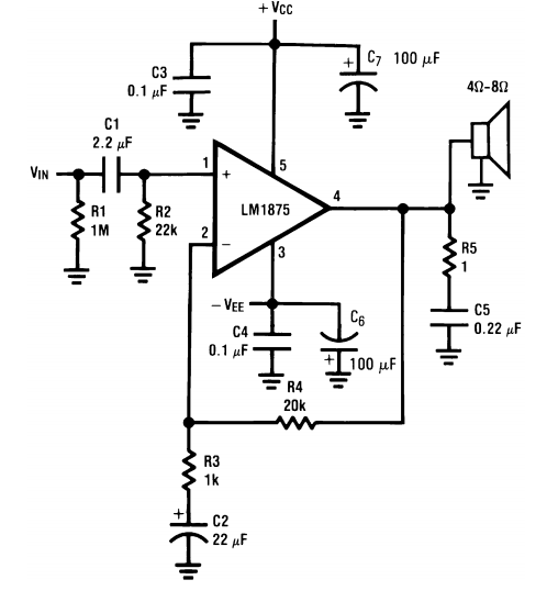 Circuit using TDA2050 32W Audio Power Amplifier