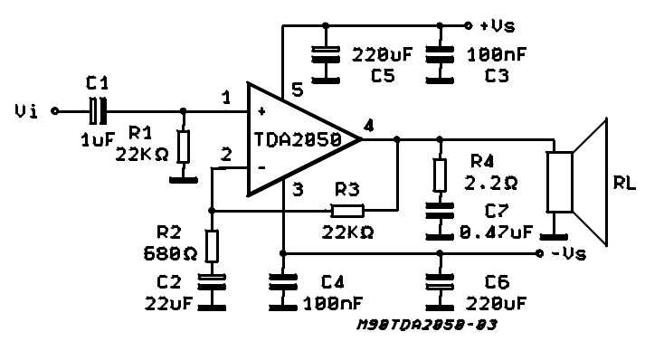 TDA2050 Audio Amplifier Circuit Diagram