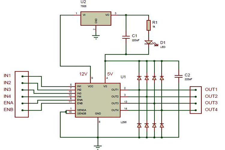 L298N Motor Driver module Circuit Diagram