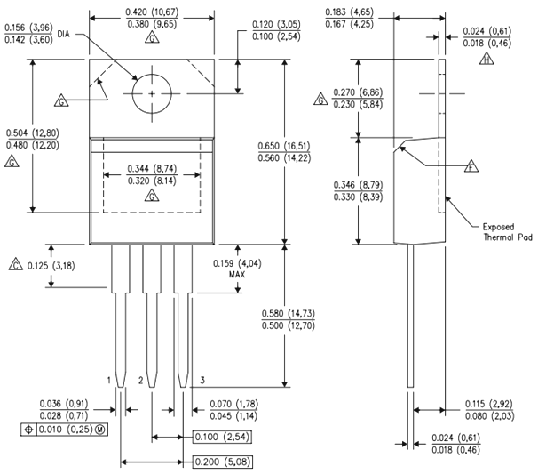 LM350T TO-220 Dimensions