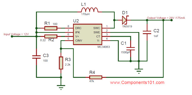 MC34063 Boost Converter Circuit
