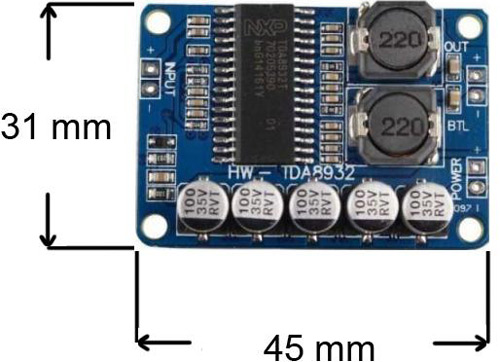 TDA8932 Audio Amplifier Board Dimensions