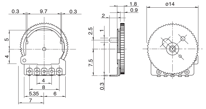  Thumbwheel Potentiometer 2D-Model