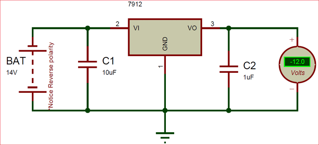 LM7912 Negative Voltage Regulator Circuit Diagram